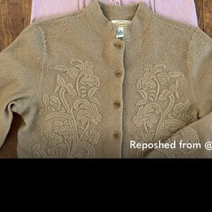 Tan Floral Embroidered Cardigan